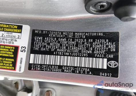 2018 Toyota Camry Xse V6 из США, поврежденный, VIN 4T1BZ1HK1JU012285